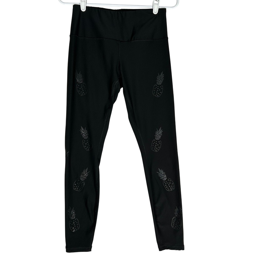 RBX Black Textured Pineapple Print Athletic Leggings Women's Size Medium